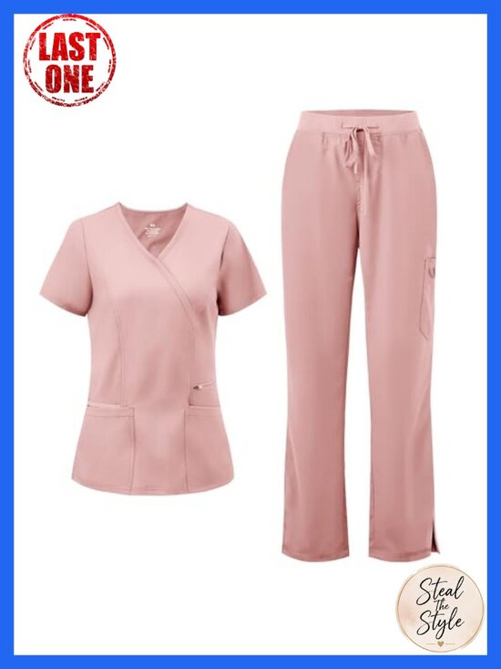 Other - COZYFIT Scrubs Women Mock Wrap Top Straight Leg Pants 6 Pockets